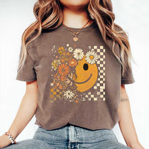 Checkered Boho Floral Fall Face T-Shirt