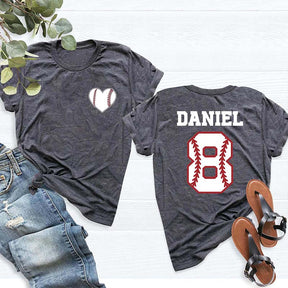 Custom Team Number And Name Baseball Heart T-Shirt