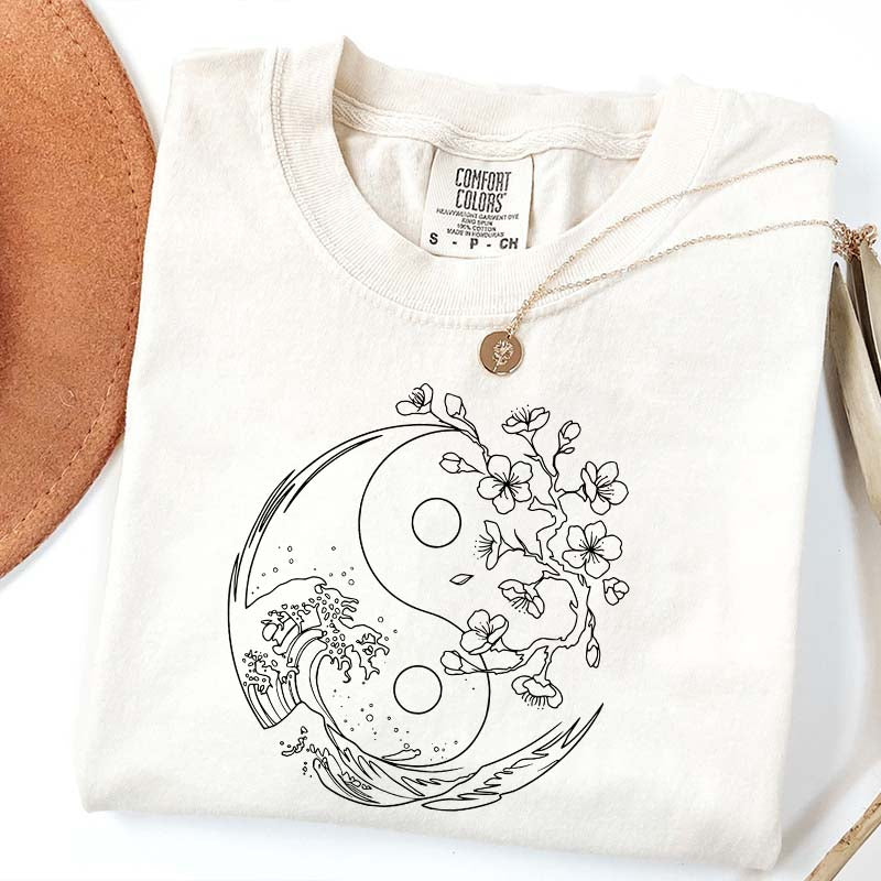 Yin Yang Wave Cherry Blossom T-Shirt