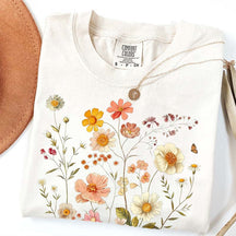 Vintage Delicate Printed Wild Flowers Boho T-Shirt