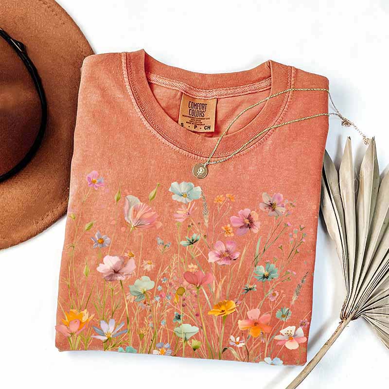 Boho Wildflower Pink Floral T-Shirt