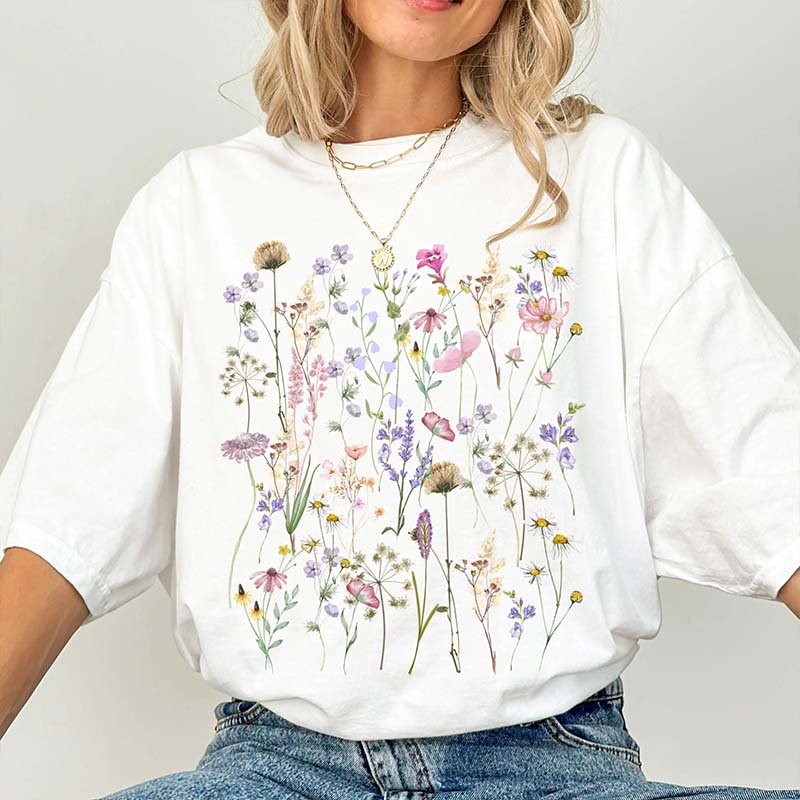 Vintage Pressed Flowers Comfort Colors Botanical T-Shirt