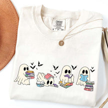 Cute Ghost Reading Book Halloween T-Shirt