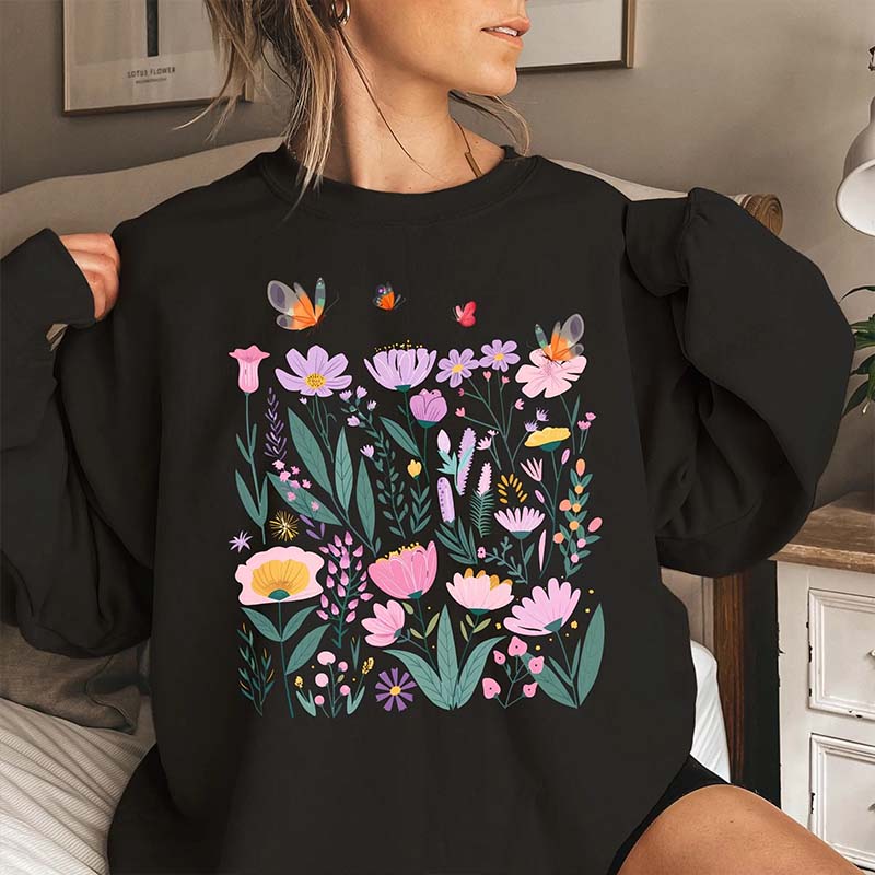 Vintage Pressed Light Pink Flowers Sweatshirt