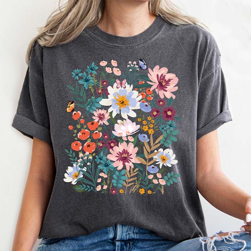 Vintage Wildflowers Butterflies Garden T-Shirt