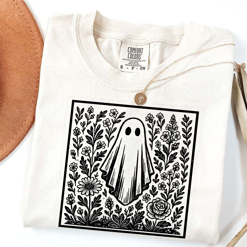 Vintage Wildflowers Graphic With Ghost T-Shirt