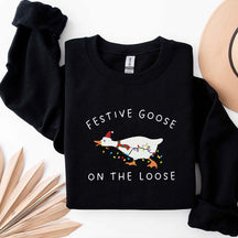 Festive Goose on the Loose Christmas Xmas Duck Sweatshirt