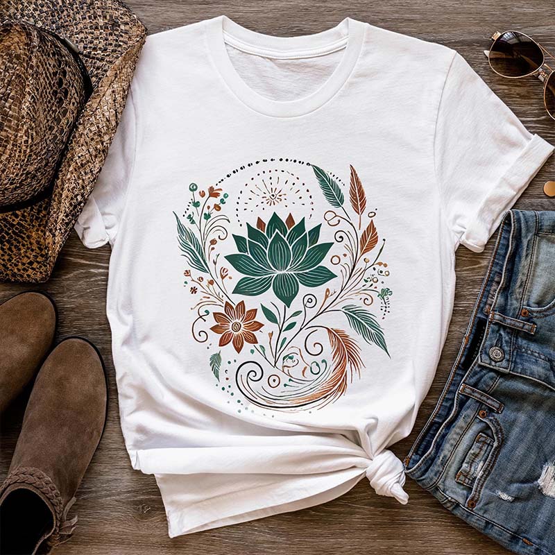 Bohemian Lotus Flower Nature Inspired T-Shirt