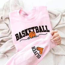 Personalized Basketball Mom Kids Name On Sleeve Sweatshirt