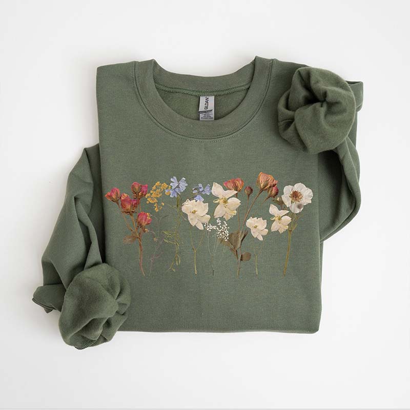 Vintage Boho Pressed Flowers Sweatshirt