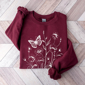 Floral Butterfly Graphic Sweatshirt