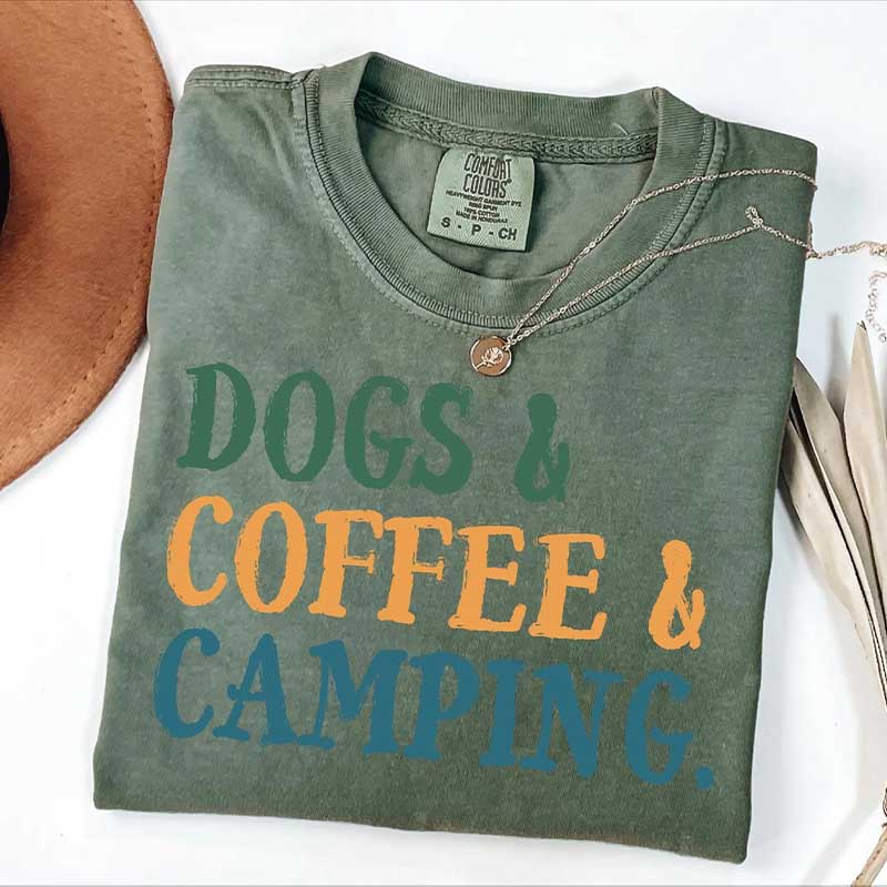 Dogs Coffee Camping Life T-Shirt