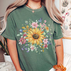 Vintage Floral Pressed  Sun Flowers T-Shirt