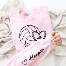 Personalized Volleyball Mom Name On Sleeve Sweatshirt