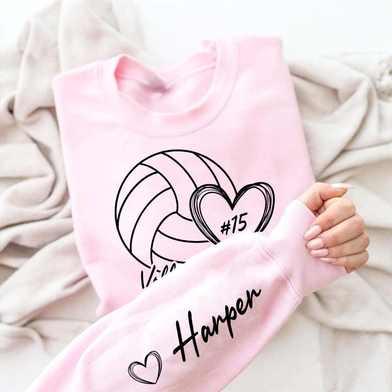 Personalized Volleyball Mom Name On Sleeve Sweatshirt