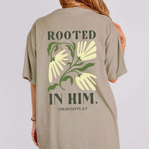Rooted in Him Retro Floral Faith T-Shirt