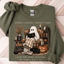 Cozy Ghost Reading Halloween Graphic Sweatshirt