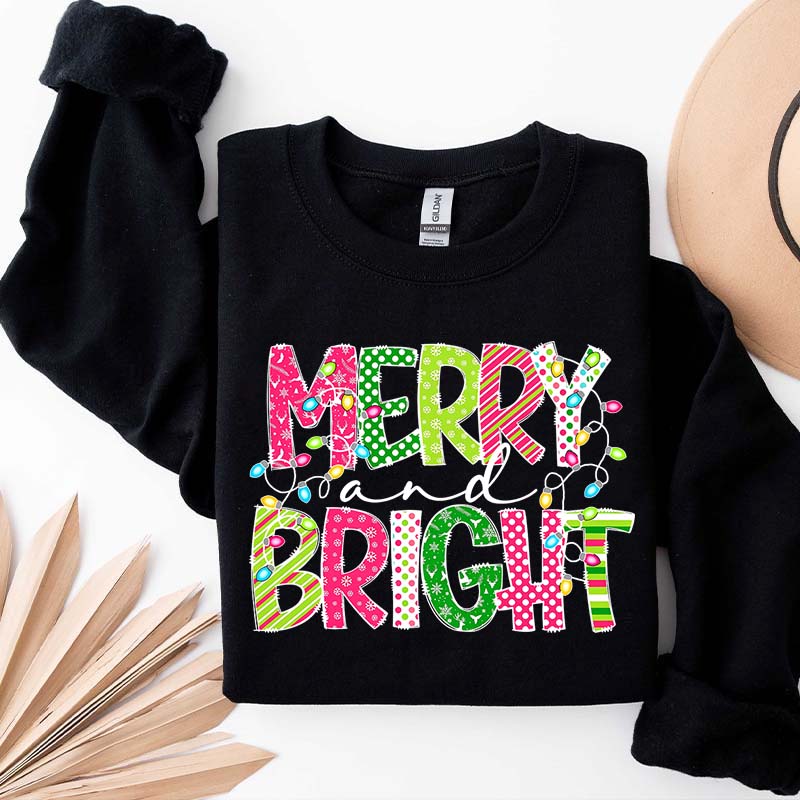 Merry and Bright Cute Family Christmas Sweatshirt