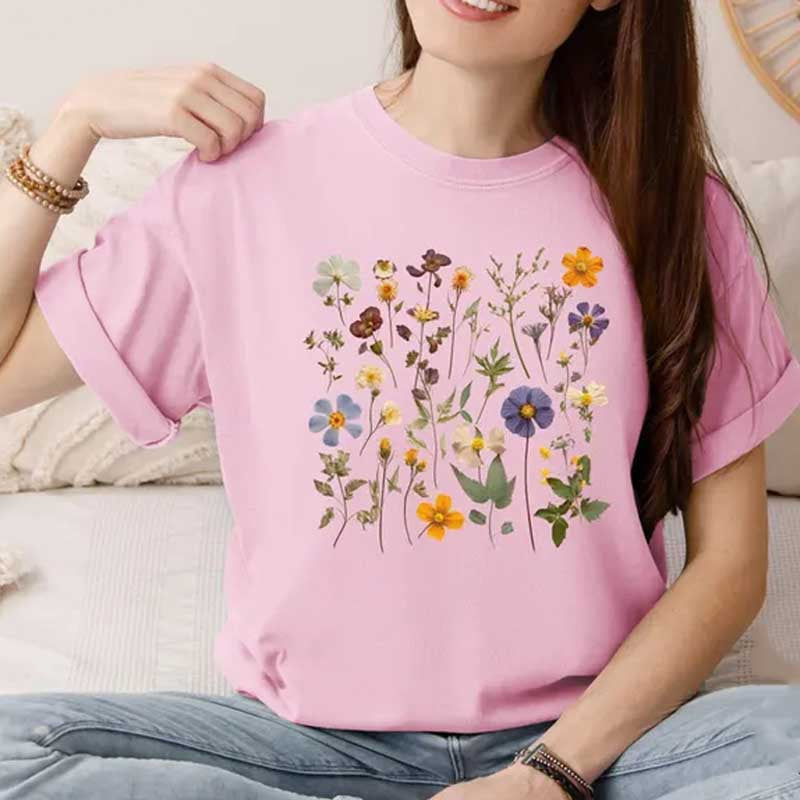 Vintage Pressed  Orange Flowers T-Shirt
