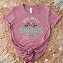 Boat Waves Sun Rays Lake Days Vacation T-Shirt