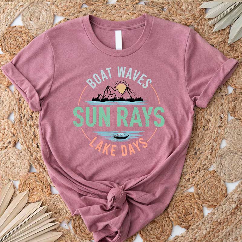 Boat Waves Sun Rays Lake Days Vacation T-Shirt