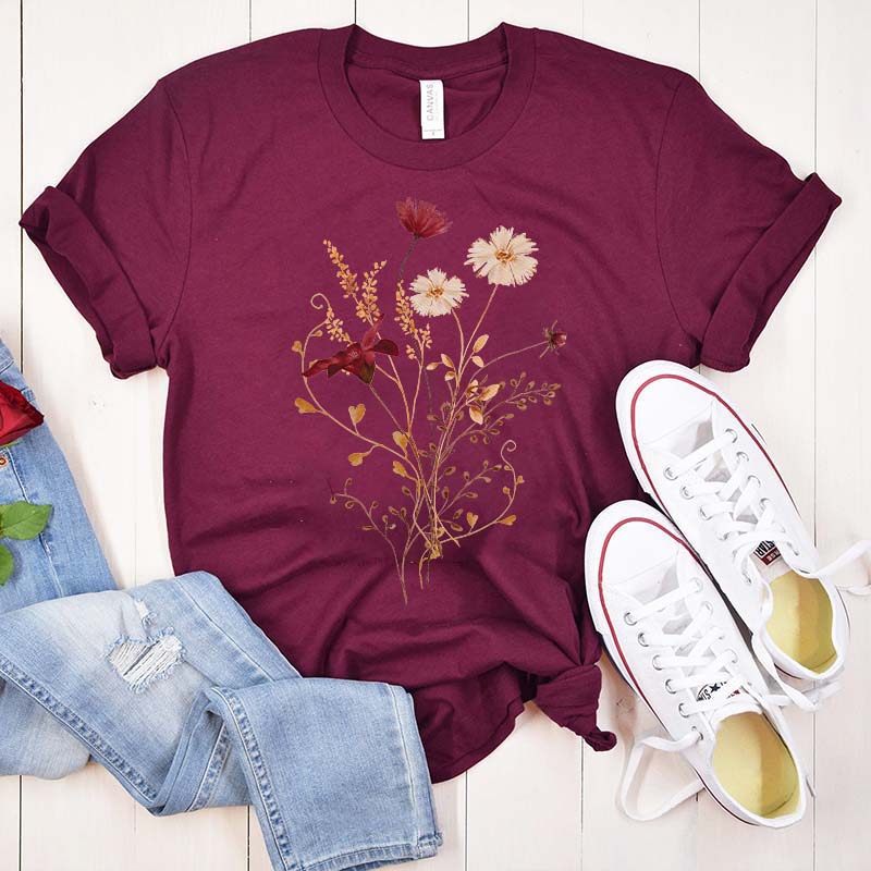 Fall Wildflower Autumn White Floral T-Shirt