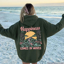 Happiness Comes In Waves Beach Vacation Hoodie