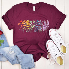 Watercolor Floral Design Rainbow T-Shirt