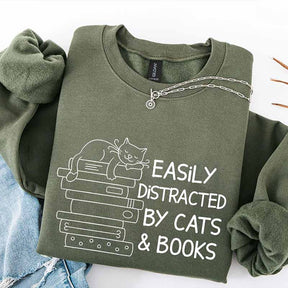 Easily Distracted By Cats And Books Sweatshirt