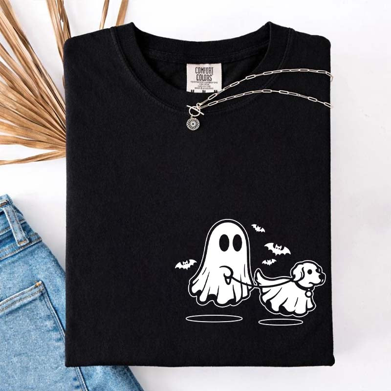 Ghost Dog And Bat Halloween T-Shirt
