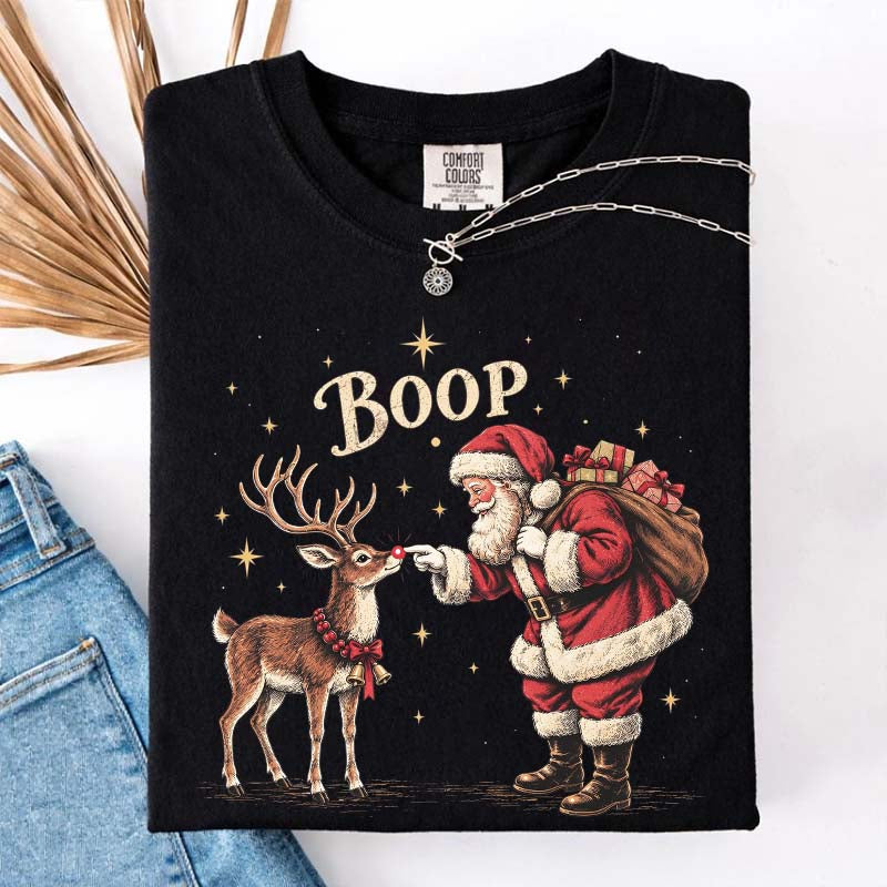 Vintage Santa Reindeer Christmas Boop T-Shirt