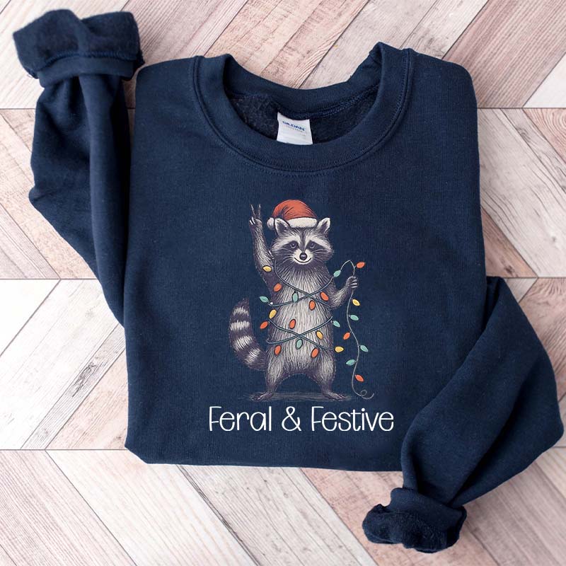 Feral and Festive Raccoon Christmas Sweatshirt
