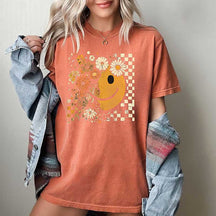 Checkered Boho Floral Fall Face T-Shirt