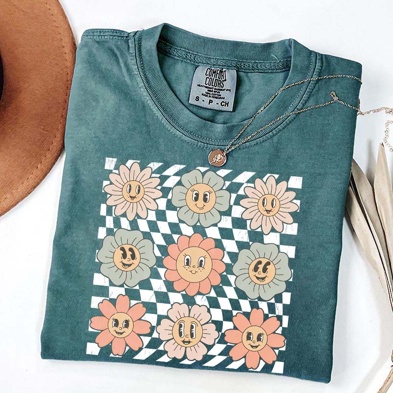 Retro Checkered Flower T-Shirt