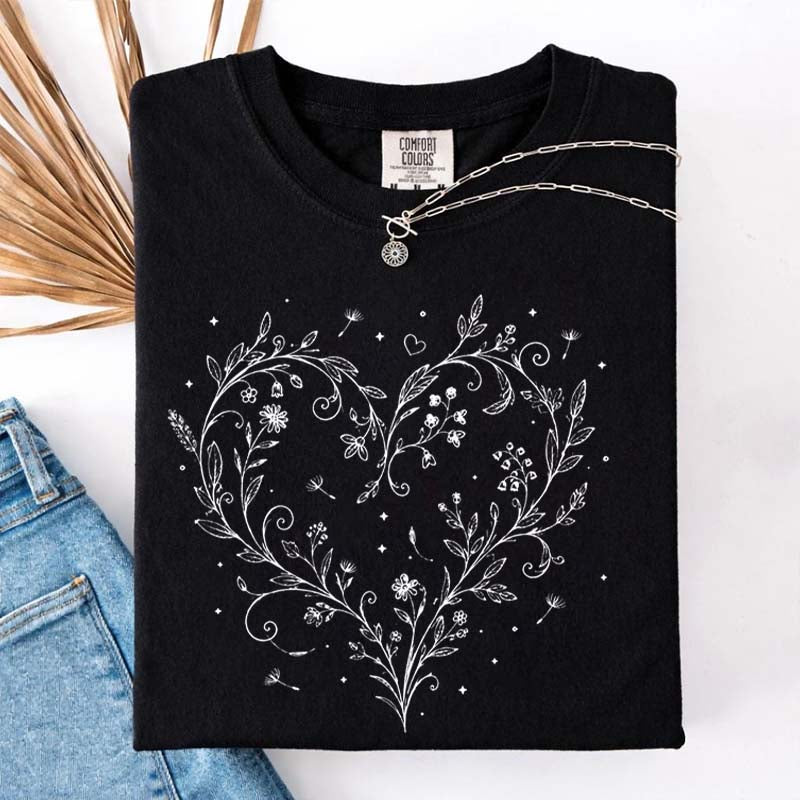 Botanical Dandelion Heart Wildflower T-Shirt