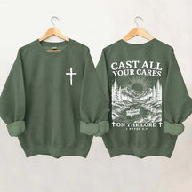 Cast All Your Cares Lord 1 Peter 5:7 Nature River Fishing Boat Sweatshirt