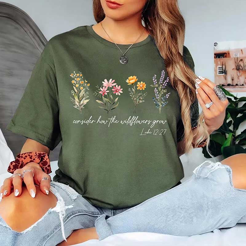Faith Consider How The Wildflowers Grow Outfit T-Shirt