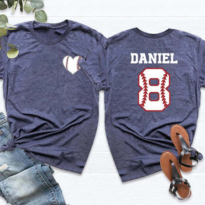Custom Team Number And Name Baseball Heart T-Shirt