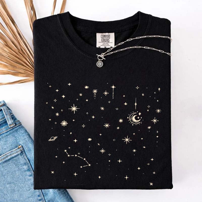 Celestial Stars Minimal Moon Constellation T-Shirt
