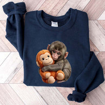 Cute Baby Monkey With Plush Toy Sweatshirt