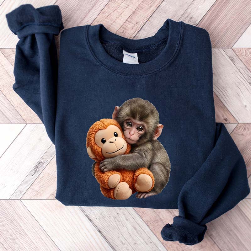 Cute Baby Monkey With Plush Toy Sweatshirt
