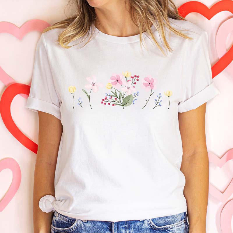 Watercolor Flowers Botanical Spring T-Shirt