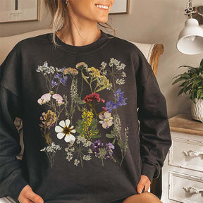 Purple Wildflowers Pressed Flower Sweatshirt