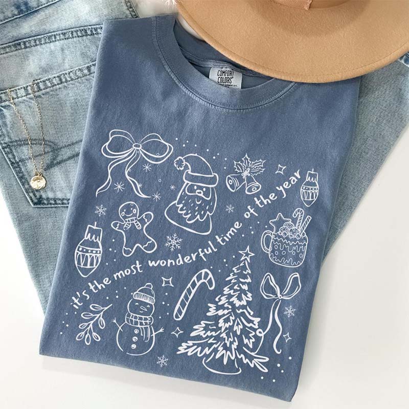 Christmas Bow Most Wonderful Time Holiday T-Shirt