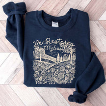 He Restores My Soul Psalm Floral Vintage Sweatshirt