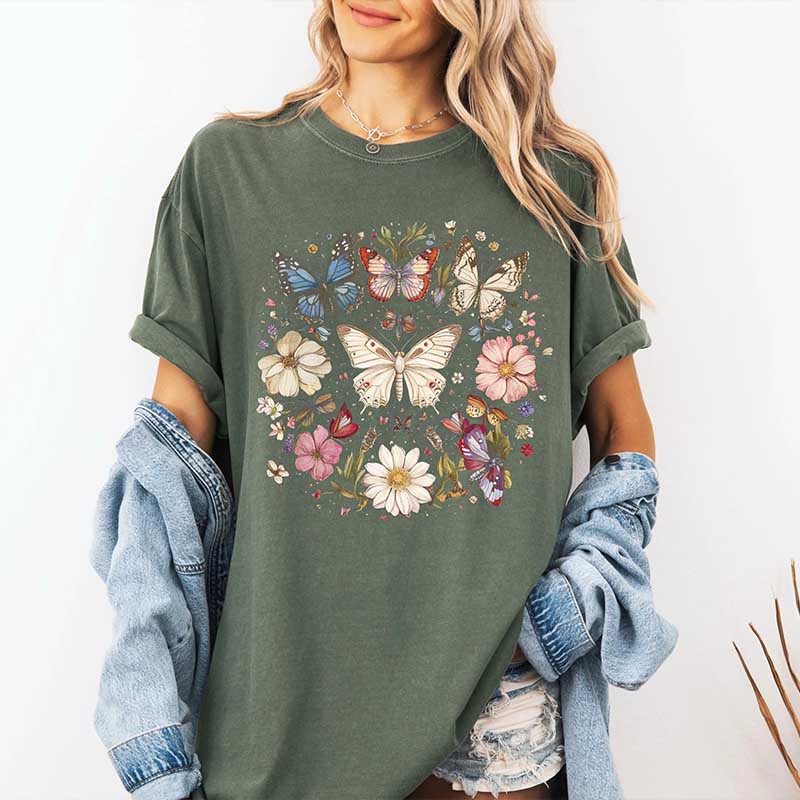 Cottagecore Butterfly Boho Sunflowers T-Shirt