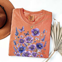 Lavender Floral Butterfly Garden T-Shirt