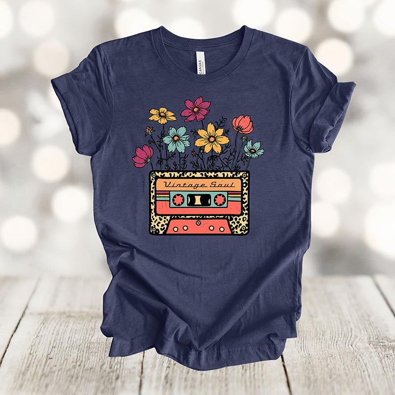 Old Cassette Tape Wildflowers T-shirt