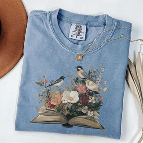 Minimalist Bookish Book Flowers T-Shirt