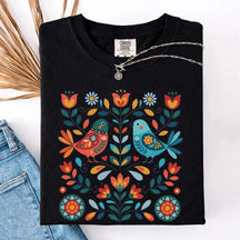 Cute Scandinavian Folk Art Bird T-Shirt